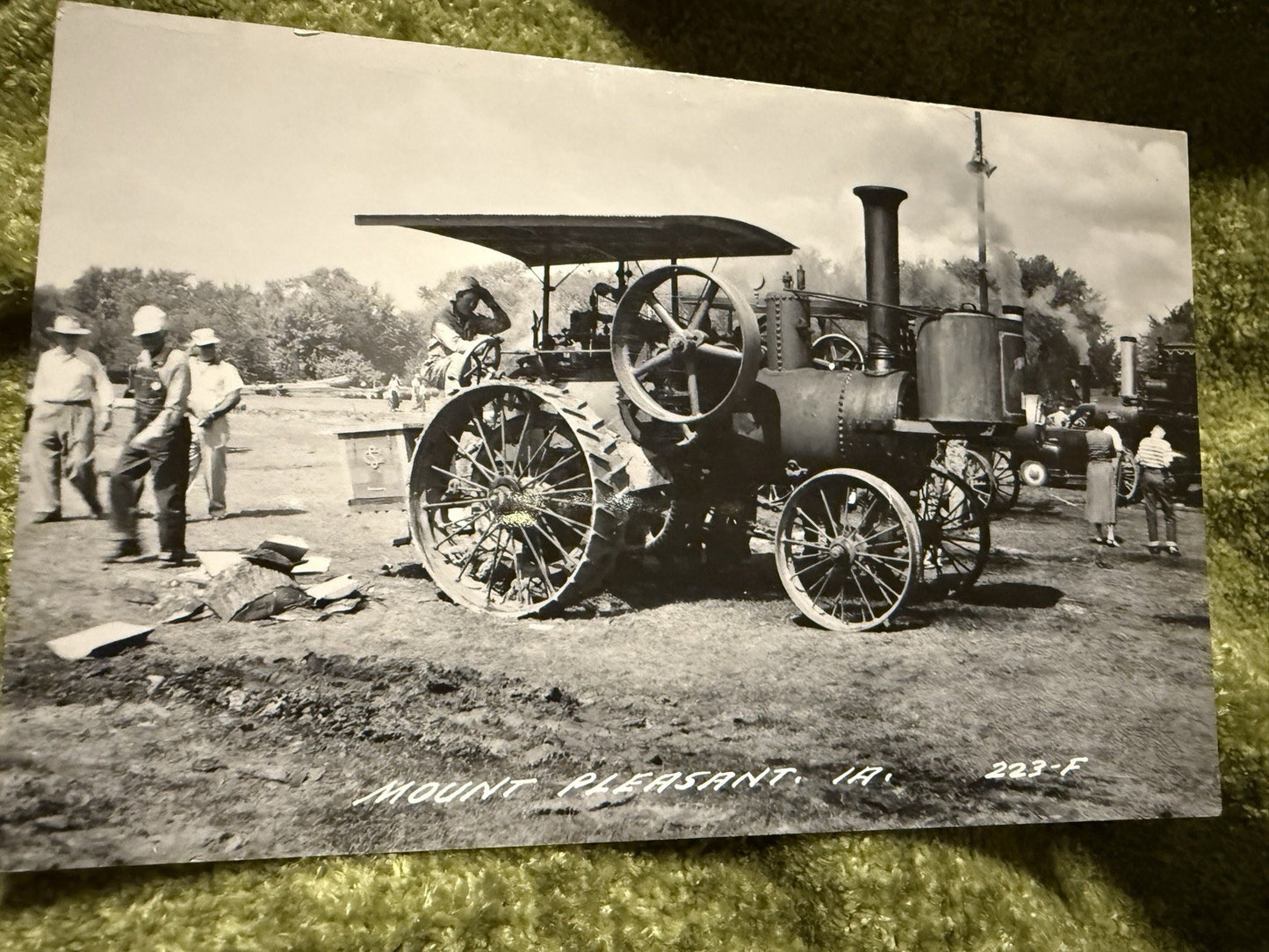 RPPC Real Photo MT PLEASANT IOWA RPPC Postcard OLD TRACTOR 223-F