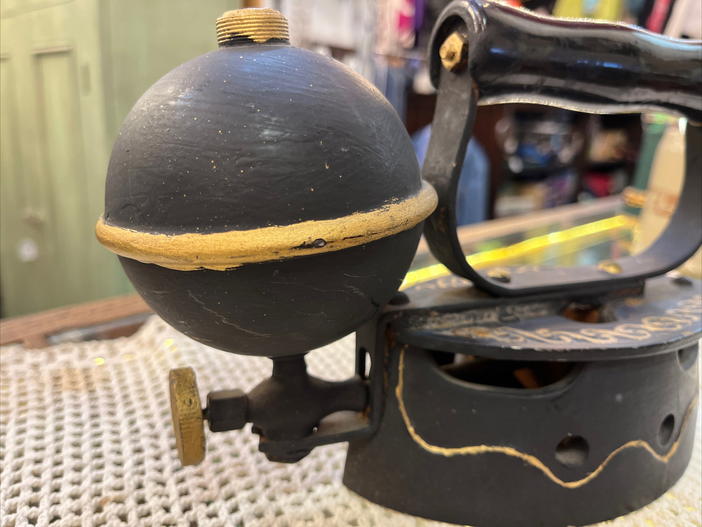 Antique Diamond Gas Sad Iron Kitchen Tool Akron Lamp Co Steampunk Rough Kerosene