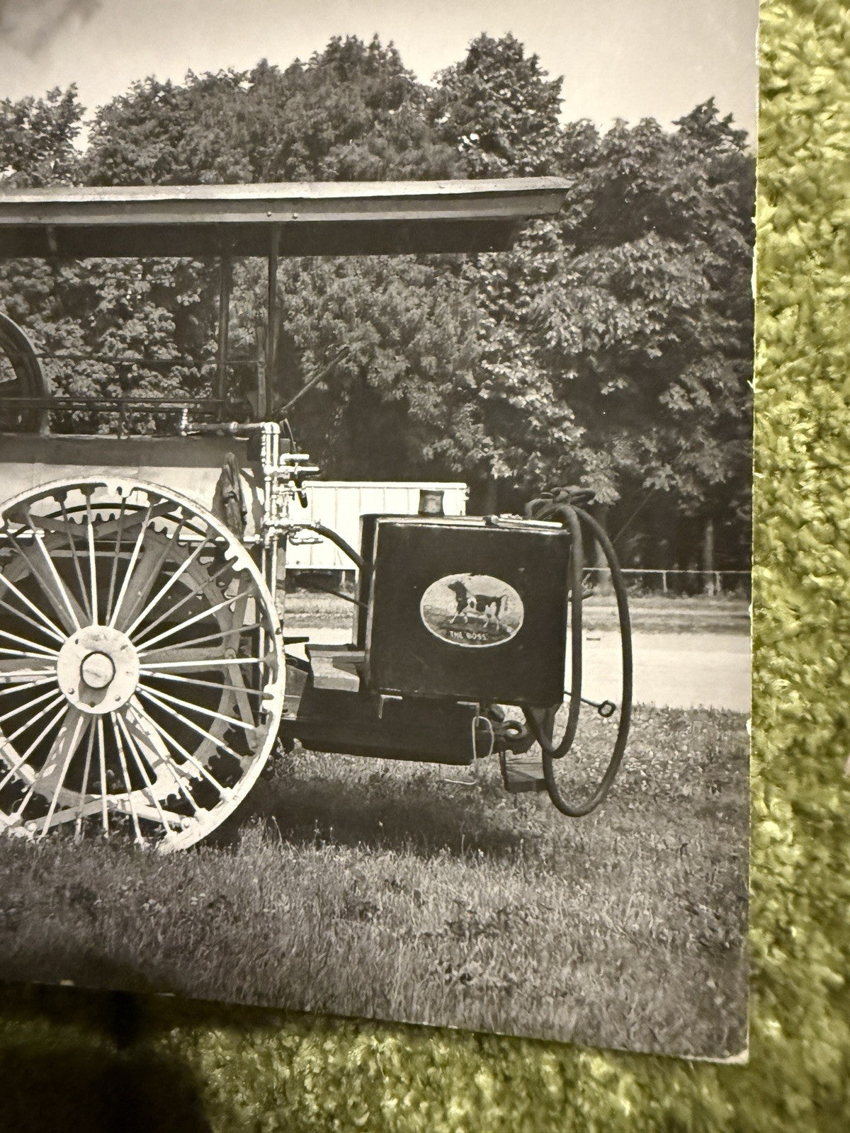 RPPC Real Photo Postcard OLD Russell Steam TRACTOR The Boss Cow