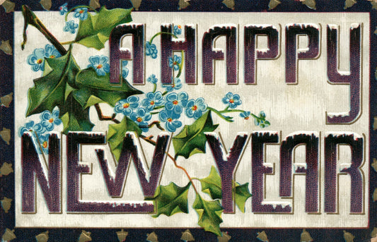 1911 A HAPPY NEW YEAR - Beautiful Purple and Forget Me Nots Vintage Postcard