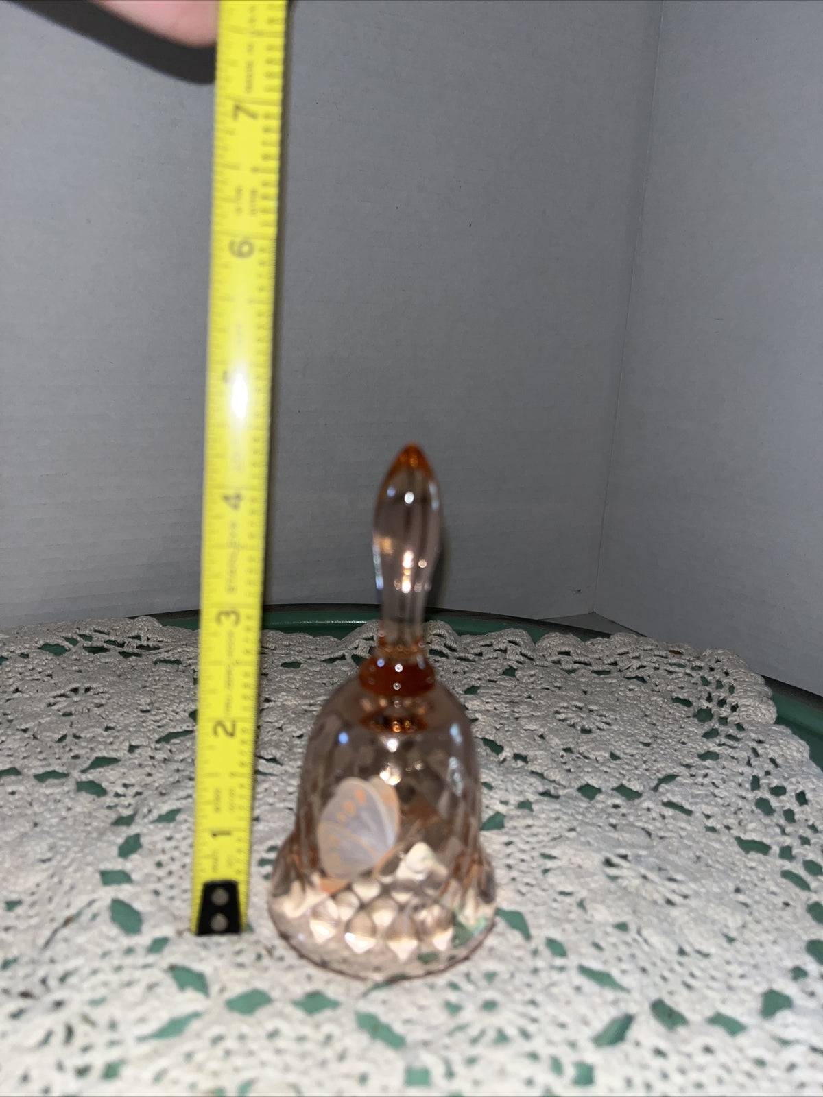 FENTON SMALL 4.5” Peach Diamond Butterfly Glass  BELL