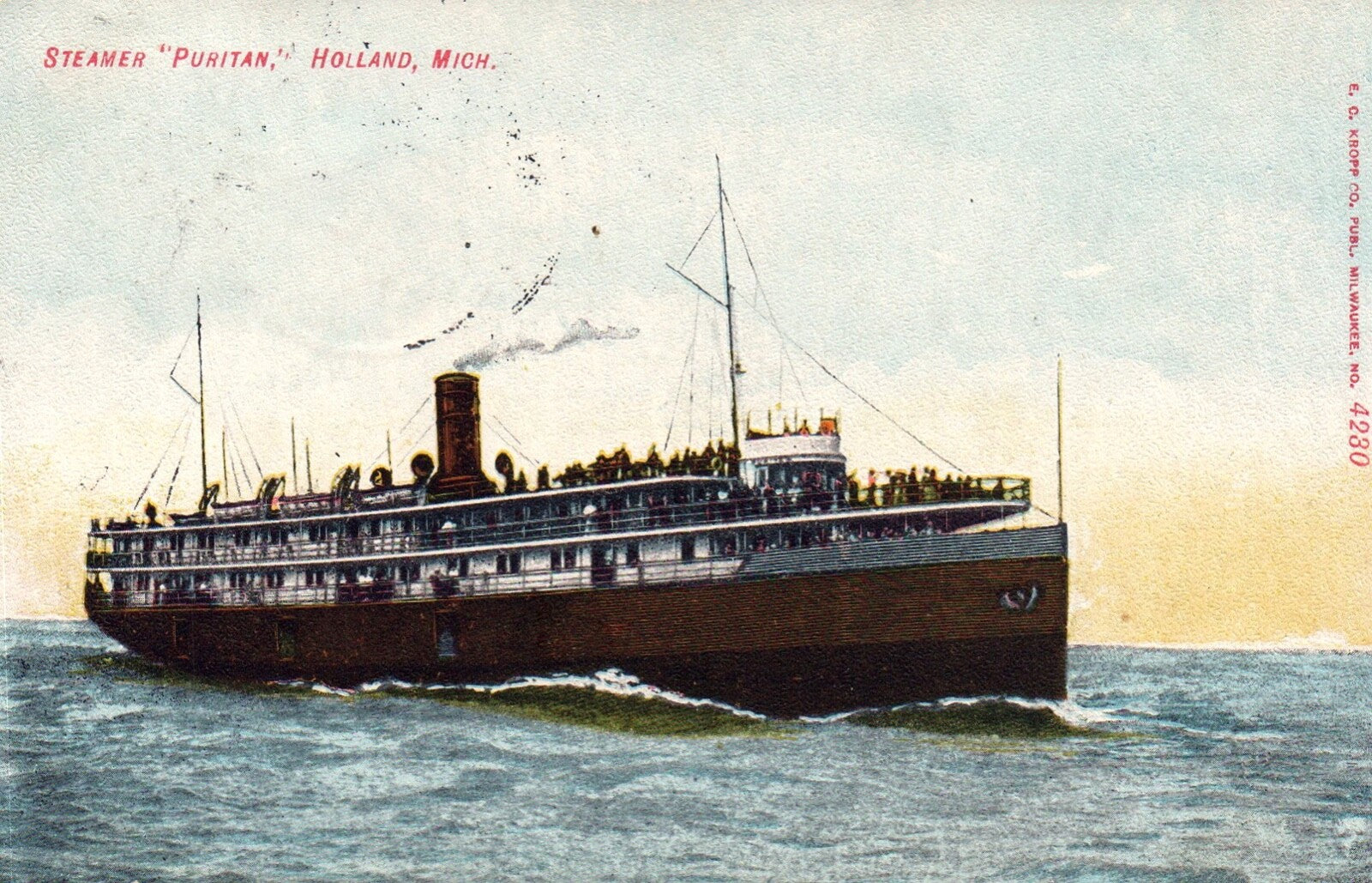 Steamer "Puritan" in Holland Michigan Mich MI Postcard