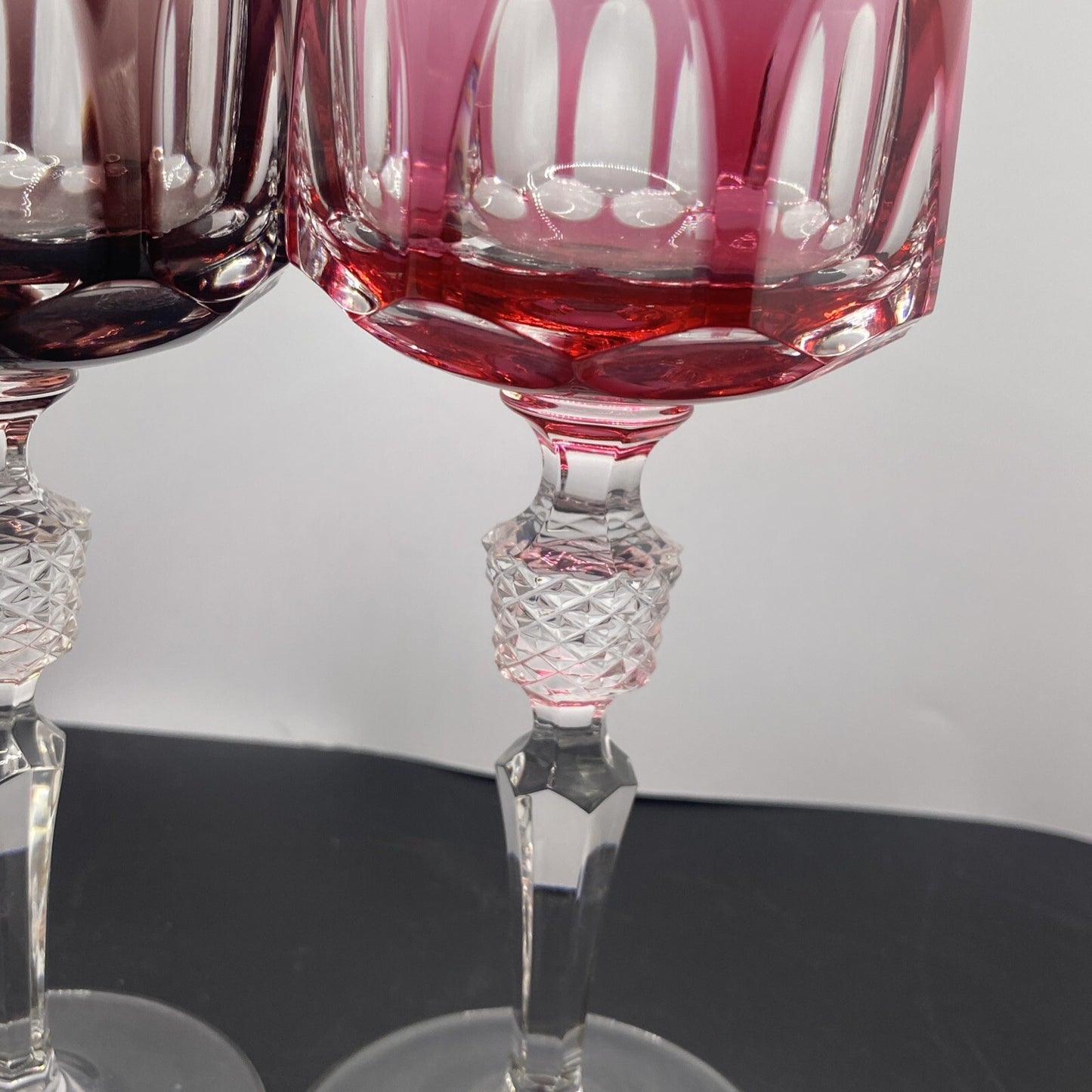 2 NACHTMANN ANTIKA Crystal 8" Cut To Clear WINE GOBLET Bohemian  Pink Amethyst
