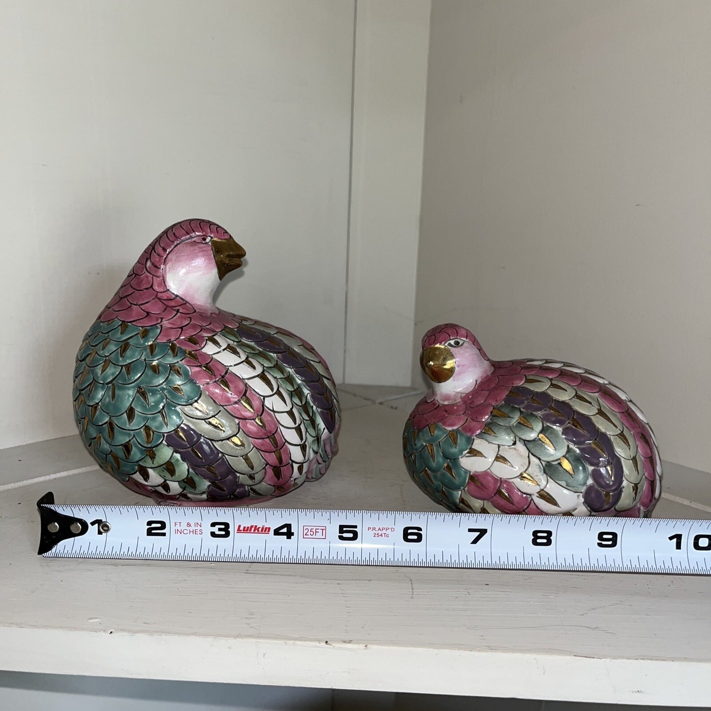 Beautiful Hand Painted Chinese Quail Birds Figurine 