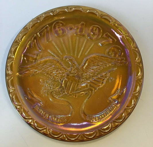 8" 1776-1976 United States Bicentennial Marigold Iridescent Carnival Glass Plate