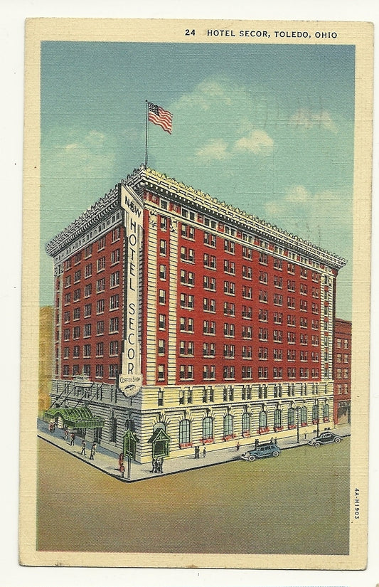 Hotel Secor Toledo Ohio OH US Flag Post Card