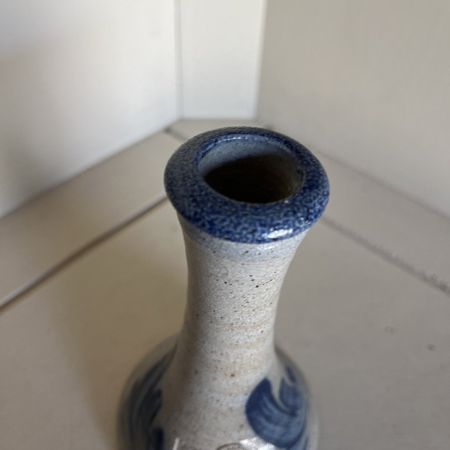 Vintage 1989 ROWE  Pottery Candlestick Holder Salt Glaze (Blue)  USA