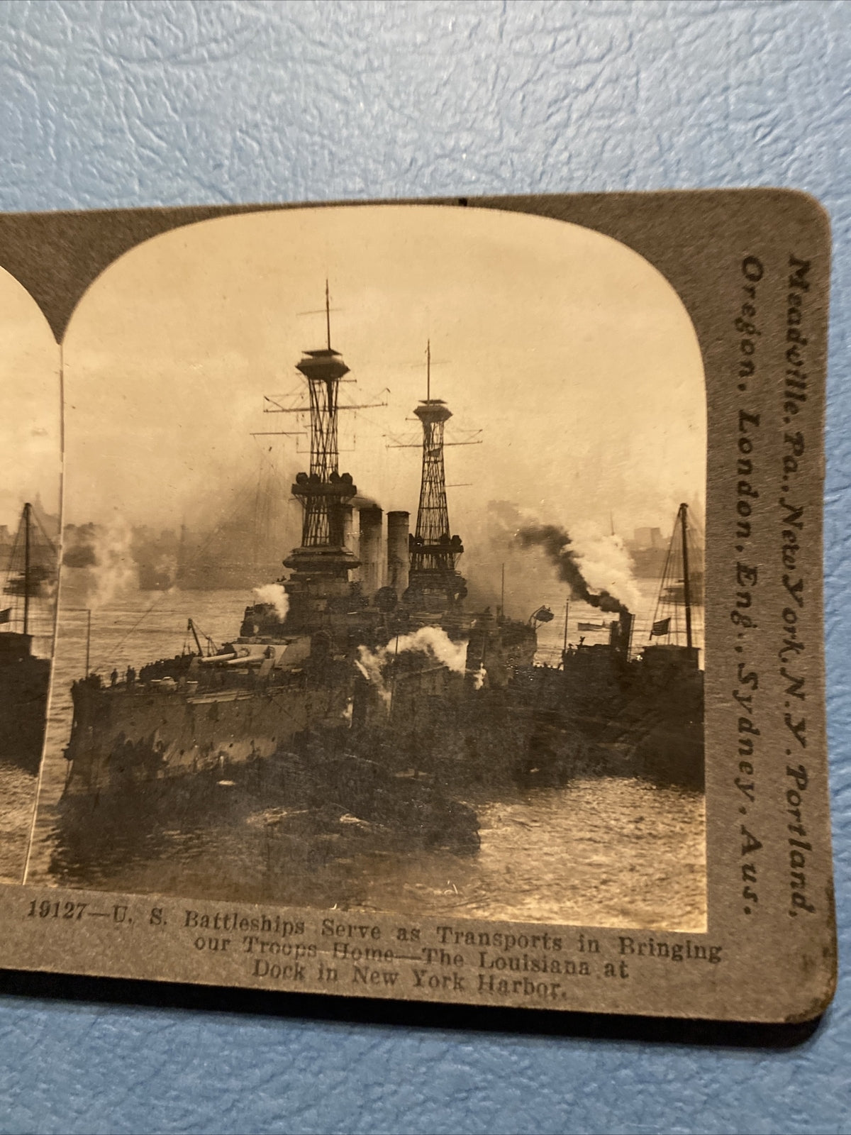 Real Photo Stereoview US Battleships The Louisiana New York City Harbor NY 