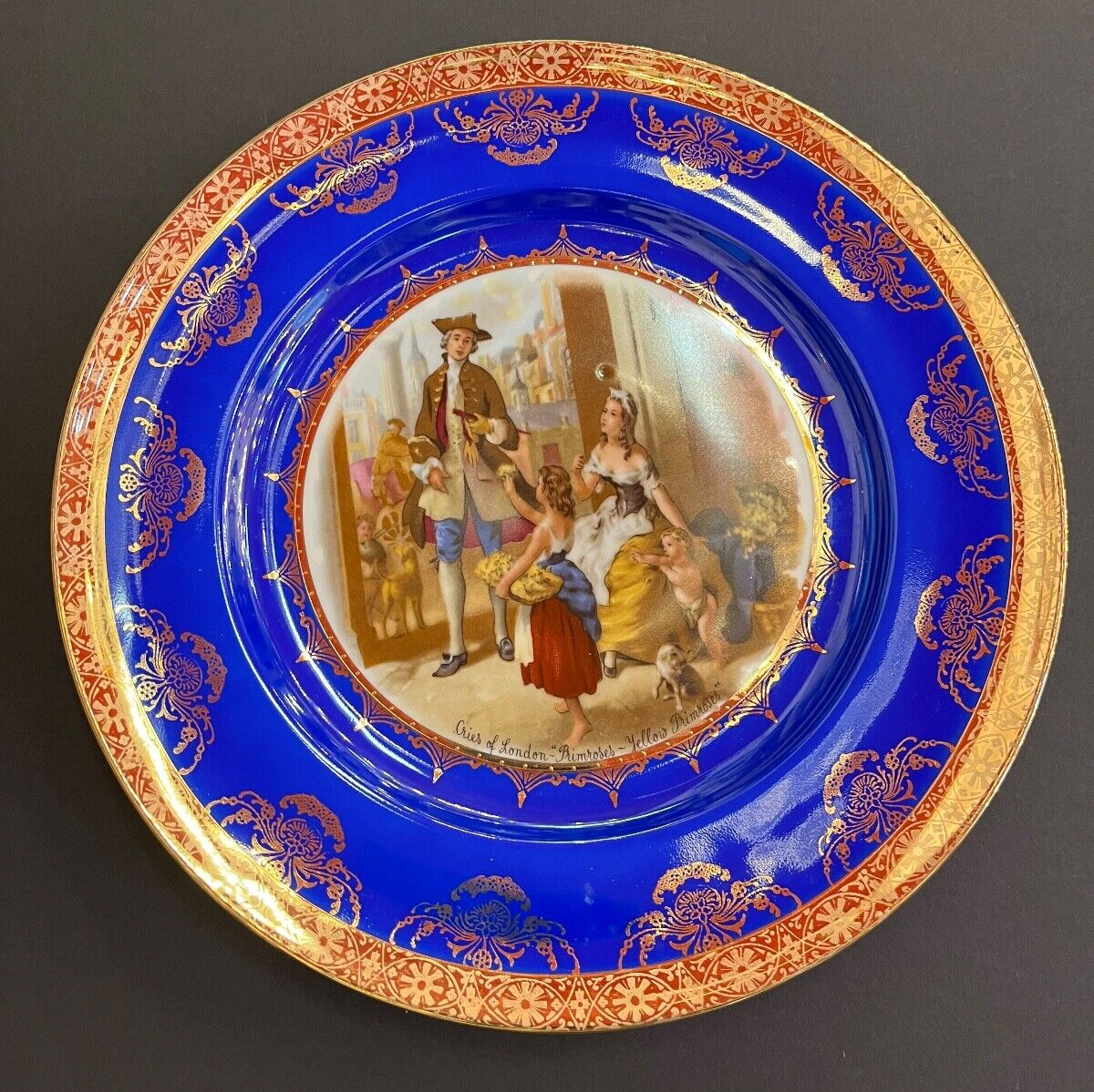 Vintage Bavaria Cries of London "Primroses - Yellow Primroses" Blue/Gold Plate