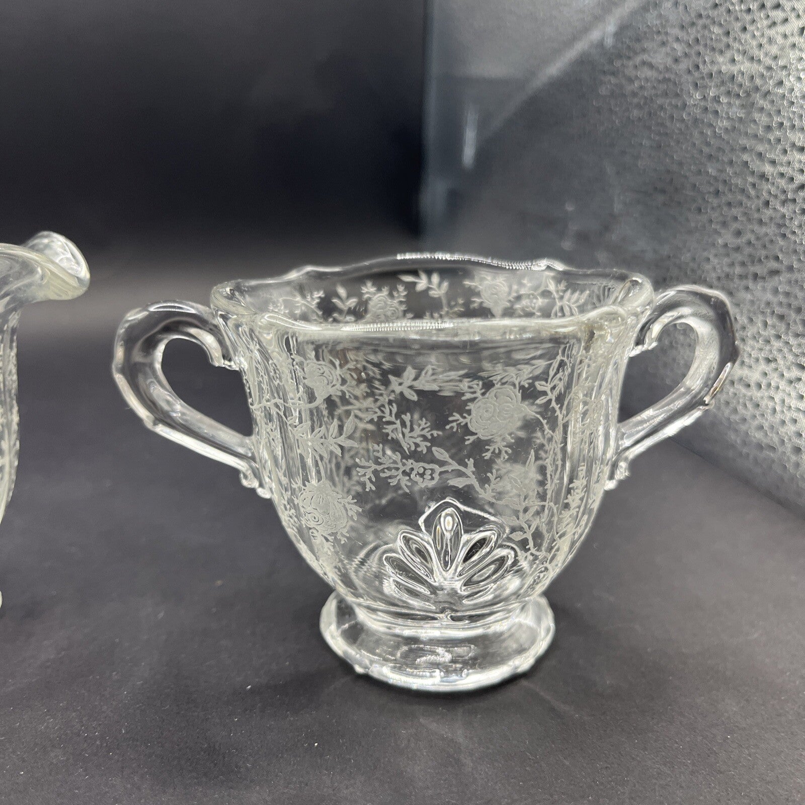 Vintage Fostoria Etched Sugar Bowl and Creamer Set 