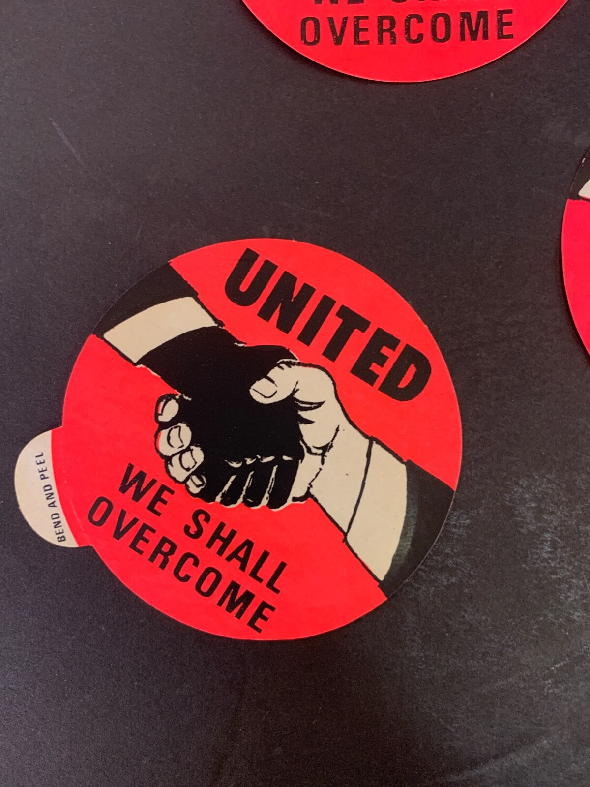 Lot of Five "United We Shall Overcome" Red/Pink 3' x 3' Sticker