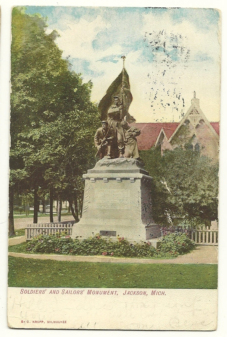 Soldiers Sailors Monument Jackson MI Michigan  Postcard