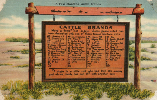 A Few Montana Cattle Brands Sign MT Cowboy Western Postcard 52