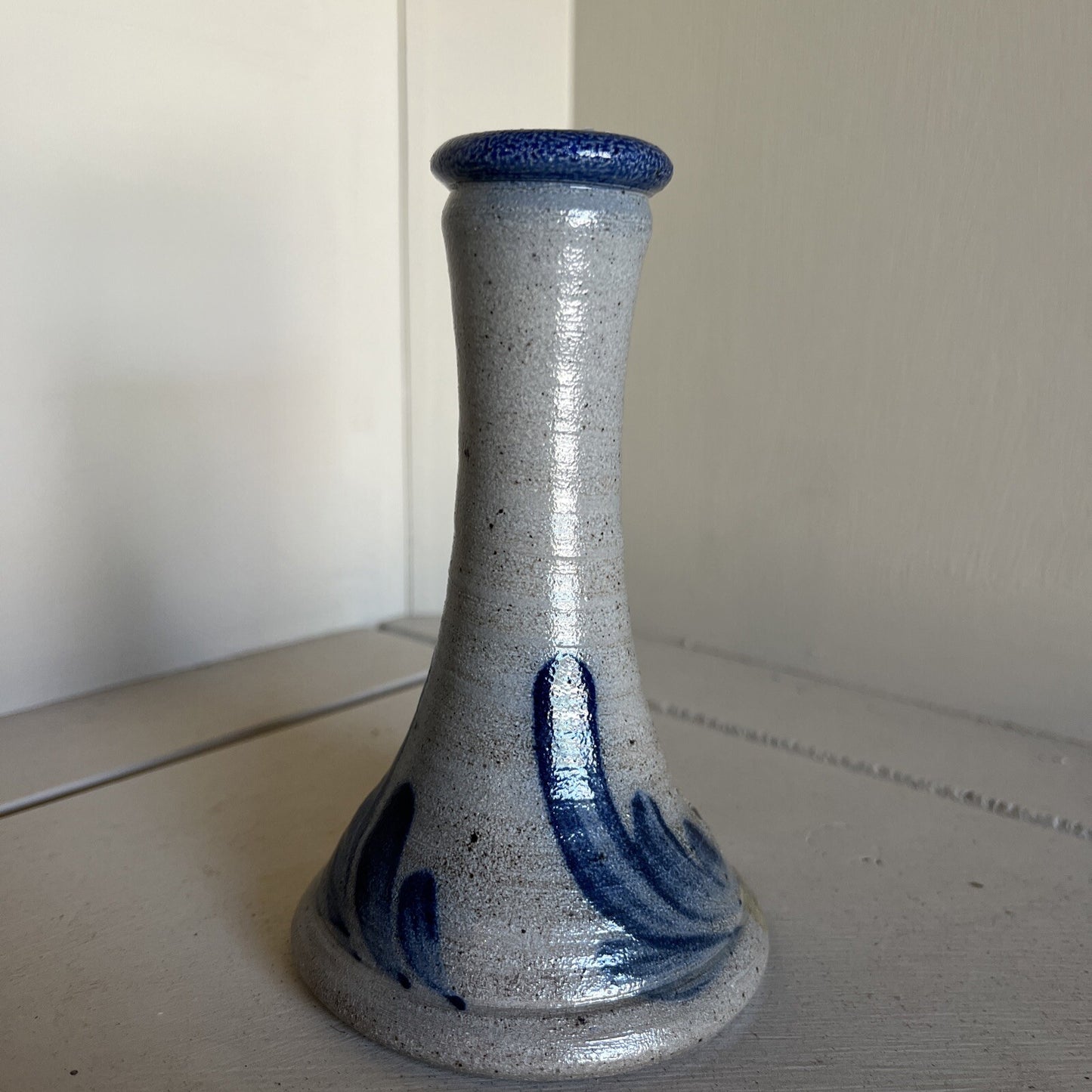 Vintage 1989 ROWE  Pottery Candlestick Holder Salt Glaze (Blue)  USA