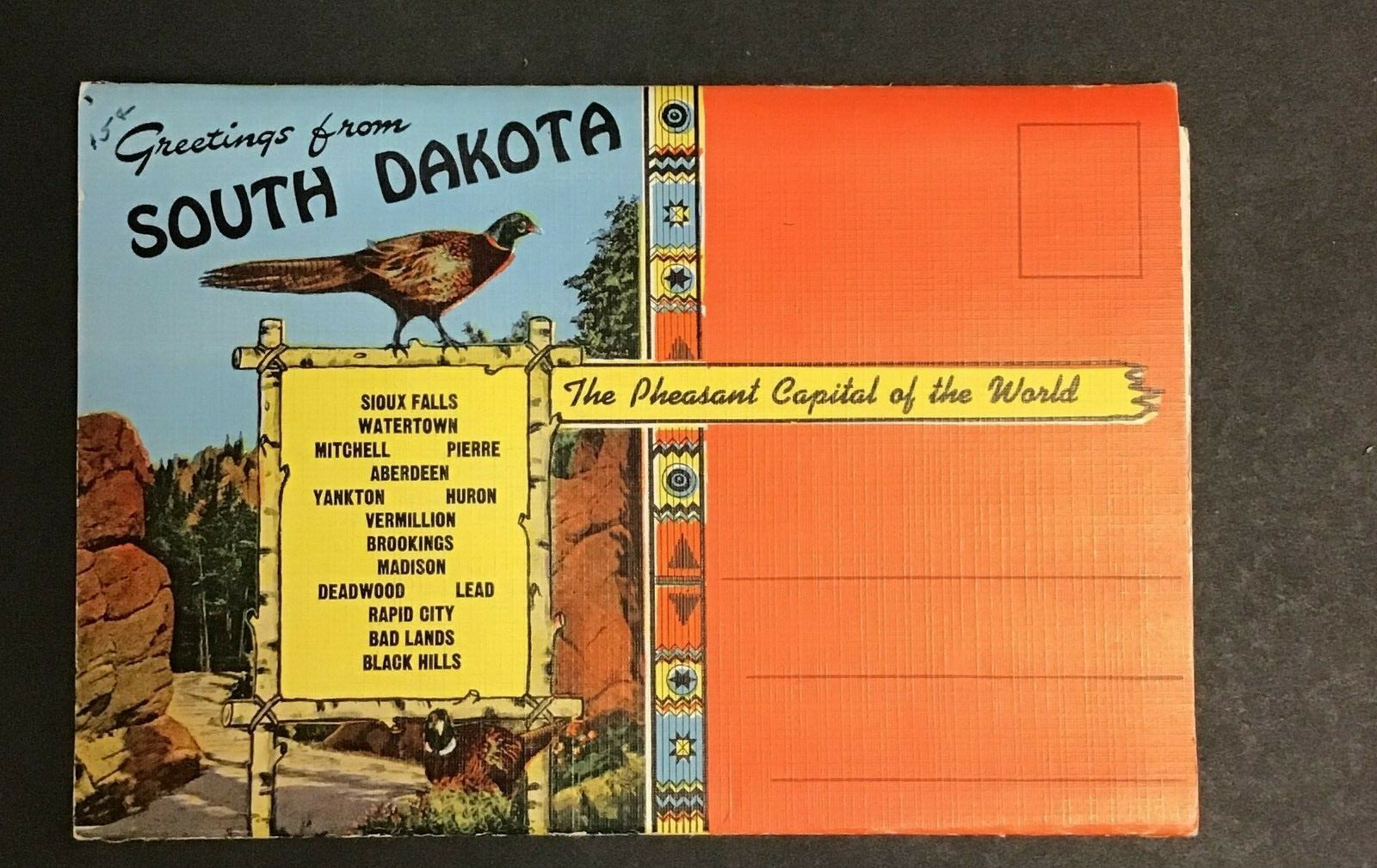 South Dakota Greetings Pheasant Mount Rushmore Postcard Souvenir Folder