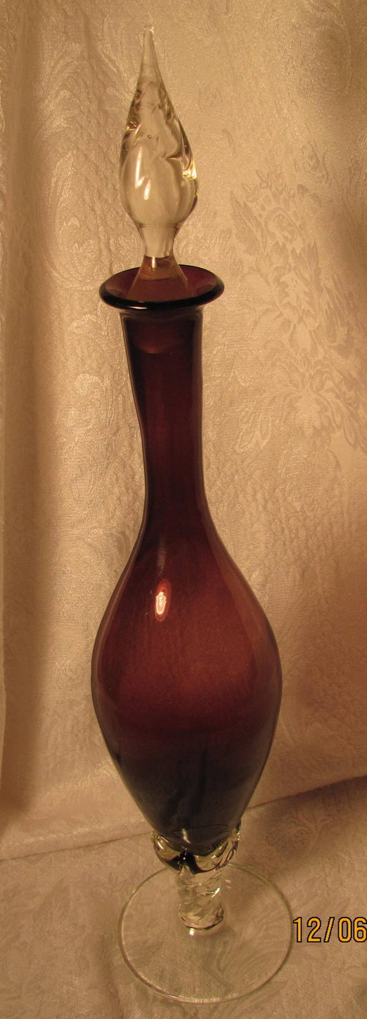 20" Italian Empoli Purple  Amethyst Glass Decanter  Vase Genie Bottle