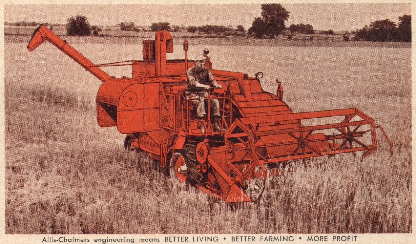 Allis-Chalmers Model "100" all-crop harvester TRACTOR vintage postcard