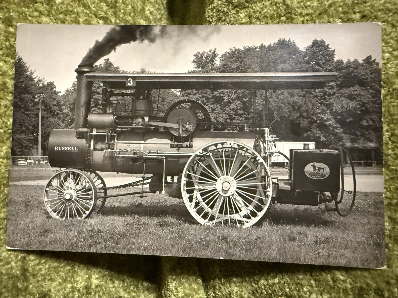 RPPC Real Photo Postcard OLD Russell Steam TRACTOR The Boss Cow