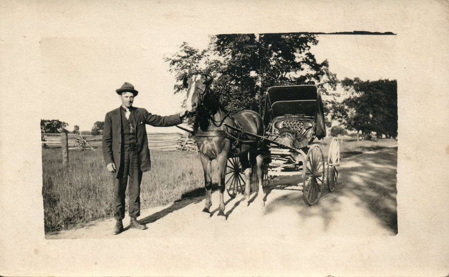 Man with Horse and Carriage Real Photo Postcard