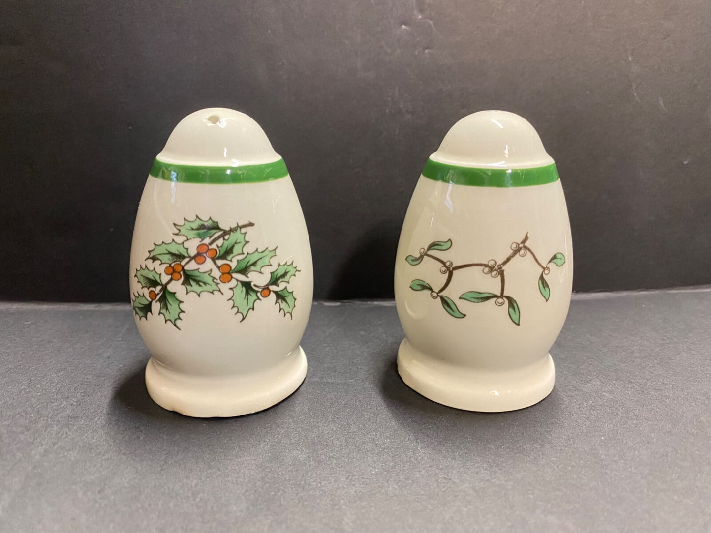Vintage Spode Salt & Pepper Shakers With Christmas Tree and Holly on Them
