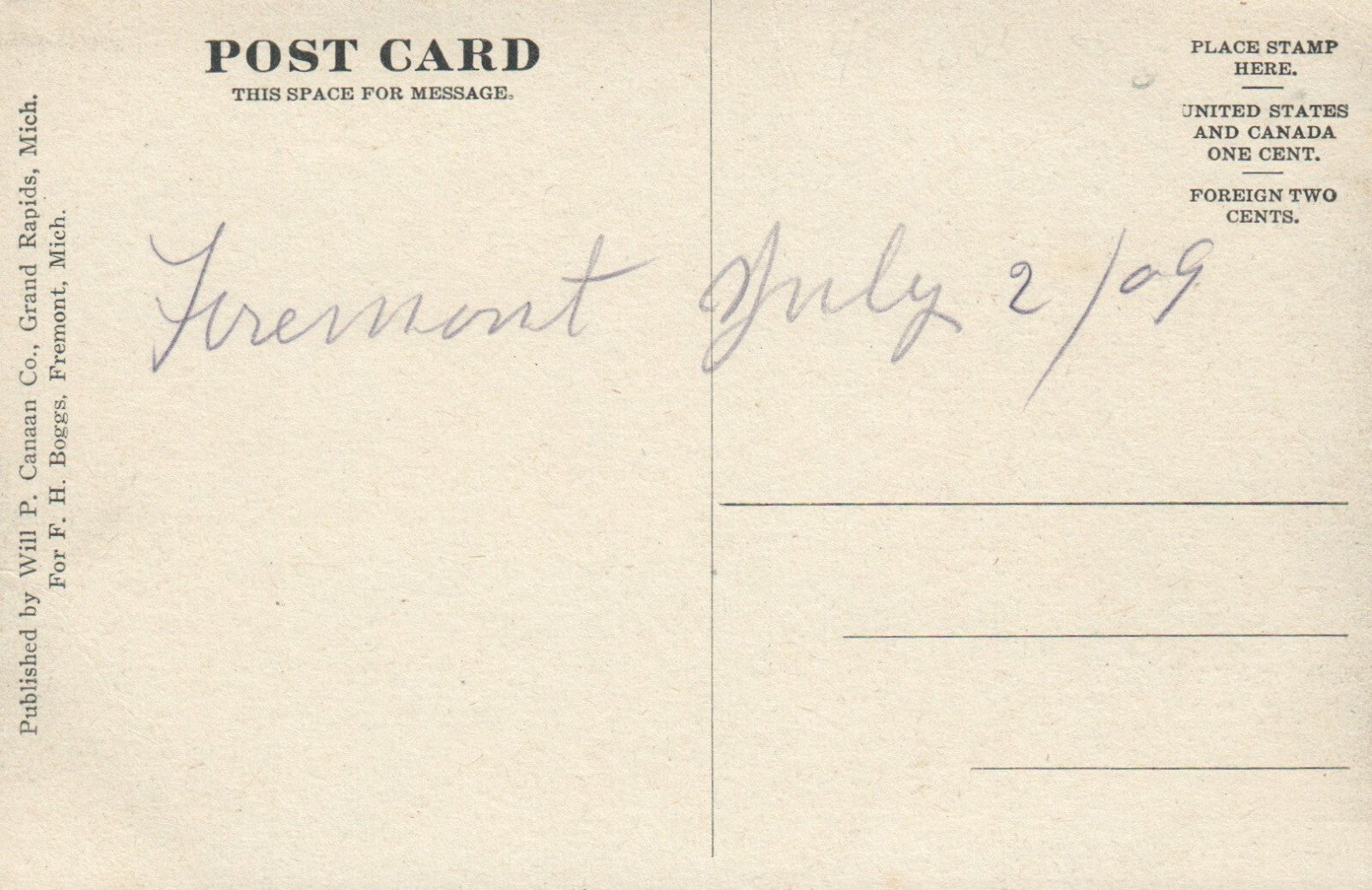 Main Street in Fremont Michigan MI Postcard