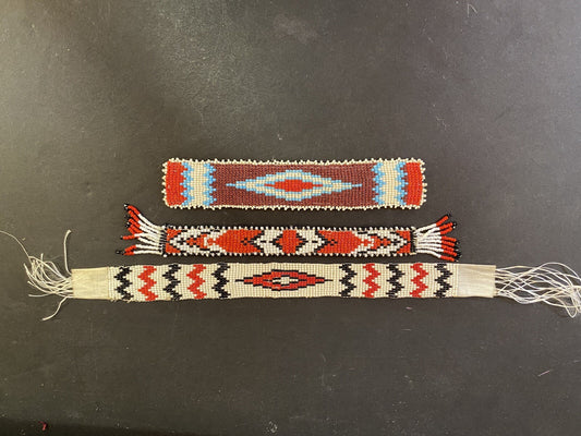3 Women’s Boho Native Indian Beaded Sample pieces Diamond Red Blue Beaded