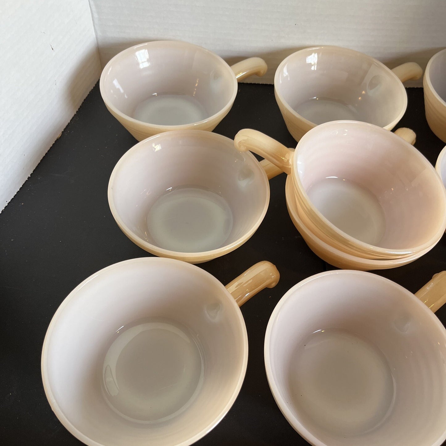 Fire King Iridescent Peach Luster Beehive Oven Ware Bowl w/Handle Vtg USA (10)