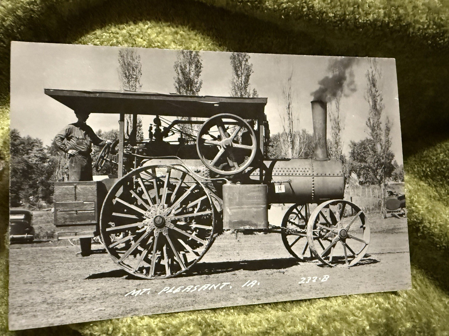 RPPC Real Photo MT PLEASANT IOWA RPPC Postcard OLD TRACTOR 232-B