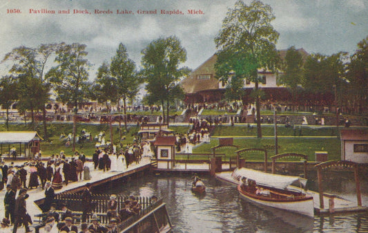 1050 Pavilion and Dock Reeds Lake Grand Rapids Michigan MI Mich Postcard