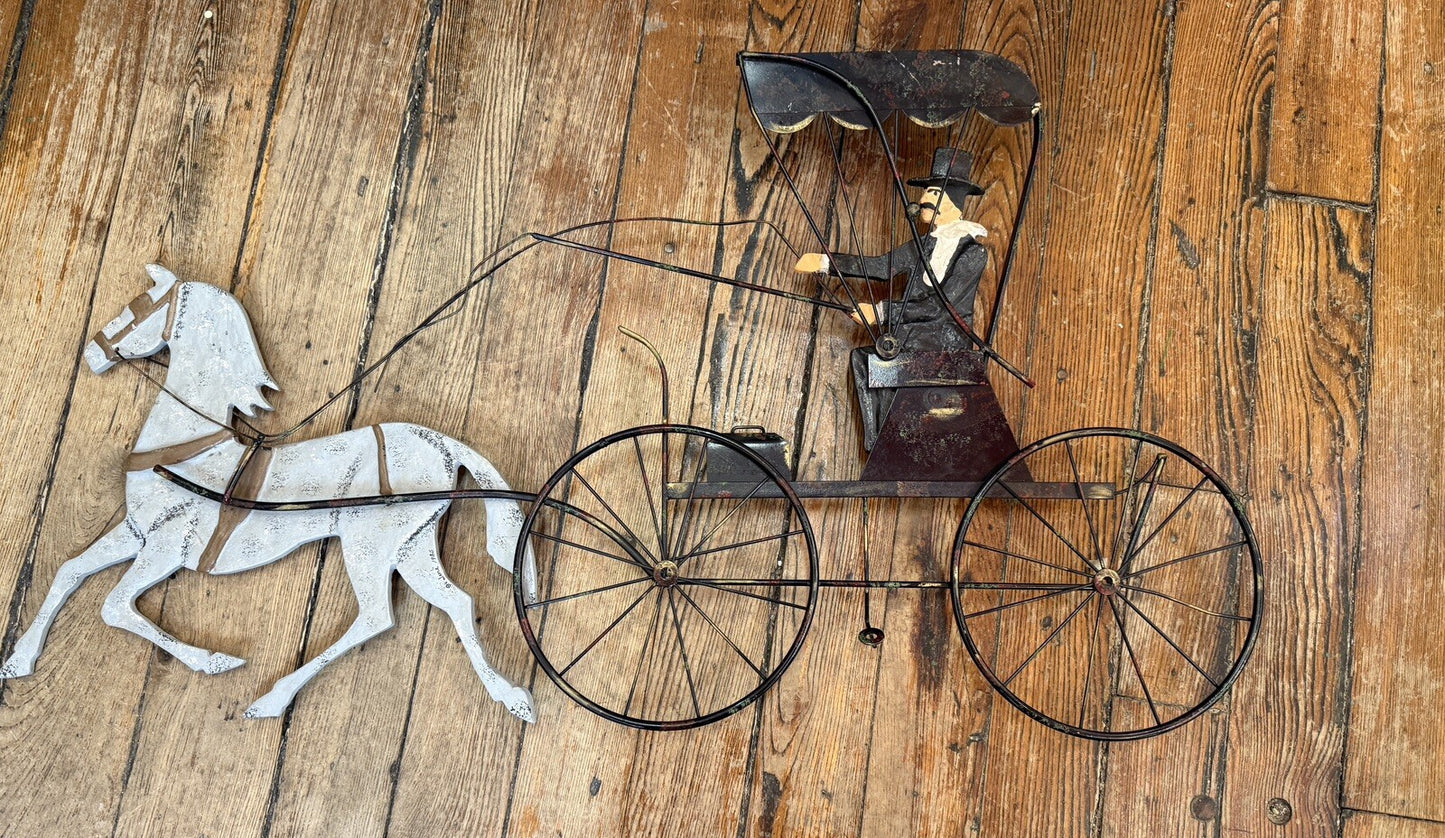 SCARCE Primitive Signed Curtis Jere Horse Buggy Metal Wall Art Decor Sculpture