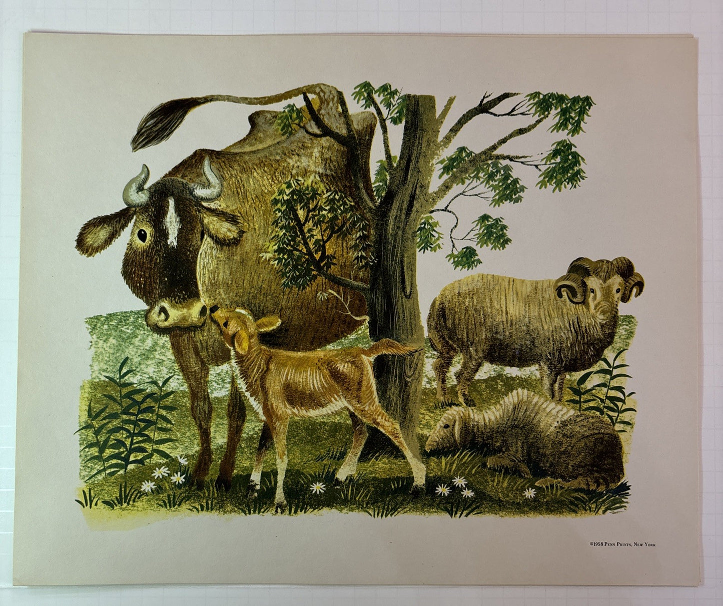 Six (6) Farm Animals Decorative Prints Penn 1958 Leonard Weisgard Yellow Folio