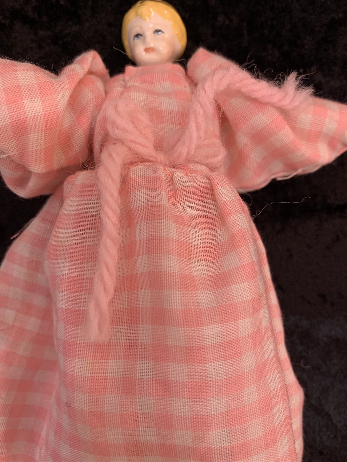 Vintage SULK Dolls Man with Oversized Suit Woman  Pink Plaid Dress Tiny Head