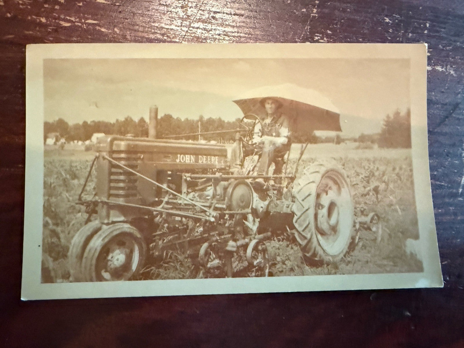 RARE Real Photo John Deere  TRACTOR with Umbrella 1946