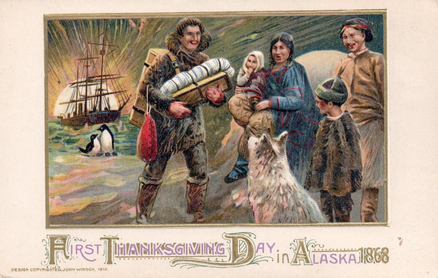 Winsch First Thanksgiving Day in Alaska 1868 Vintage Thanksgiving Postcard