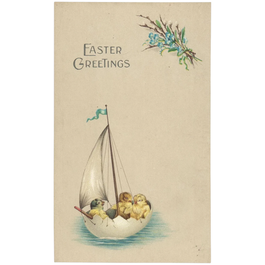 2 of 2 HS&B Scarce Easter Postcard Chicks in an egg Sailboat Vtg Postcard