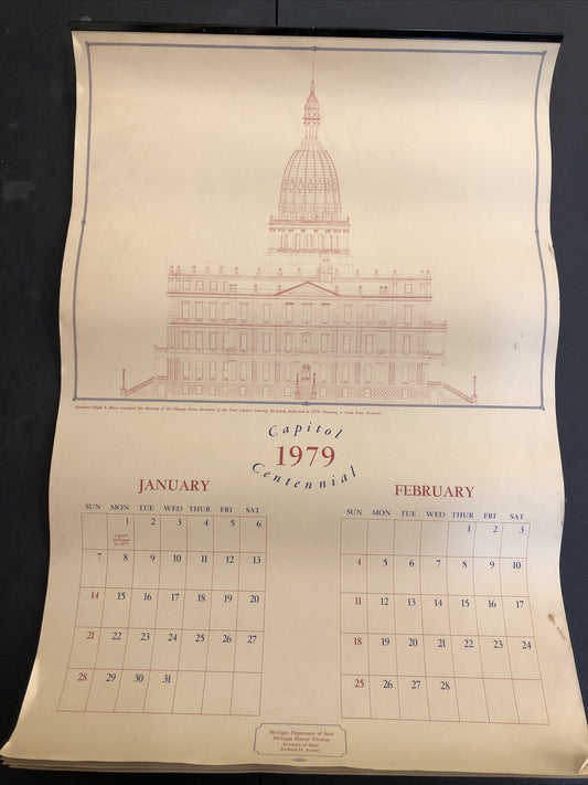 1979 Lansing Michigan Capital Centennial Architect drawings Calendar MI Mich