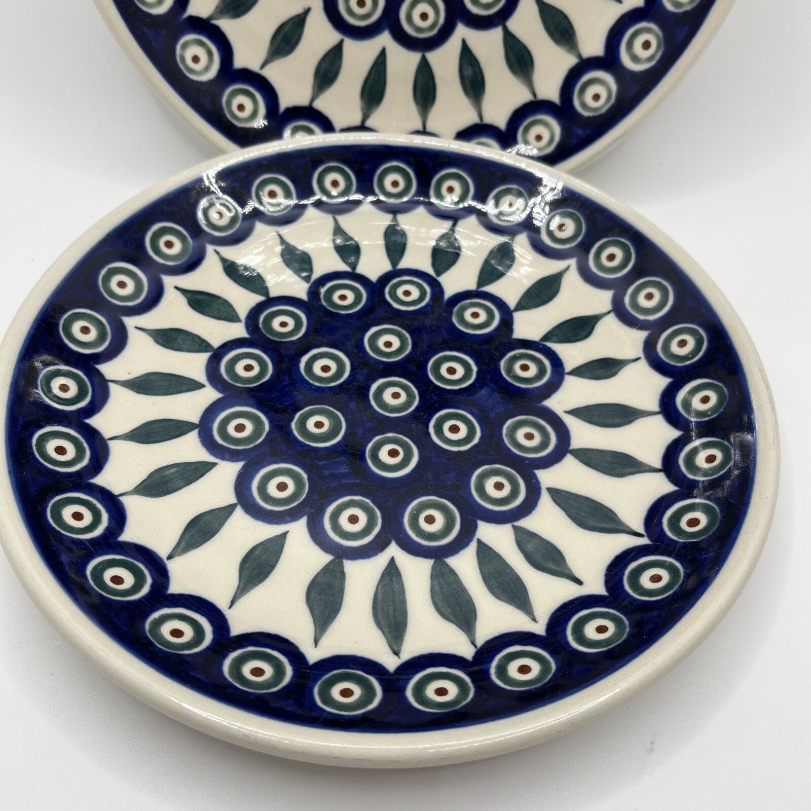 2x-Polish Pottery Plates Boleslawiec Handmade Vintage Marked 7.5 Inch