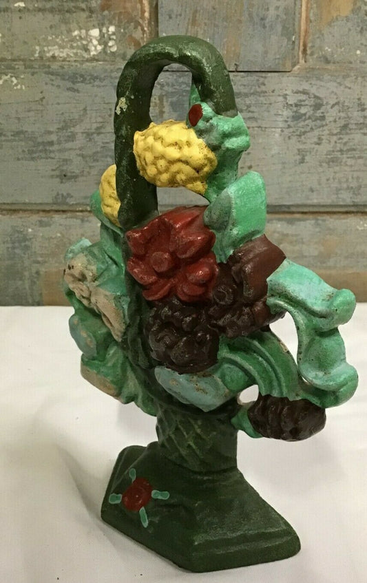 Small 8 3/4" Antique Primitive Cast Iron Floral Door stop  