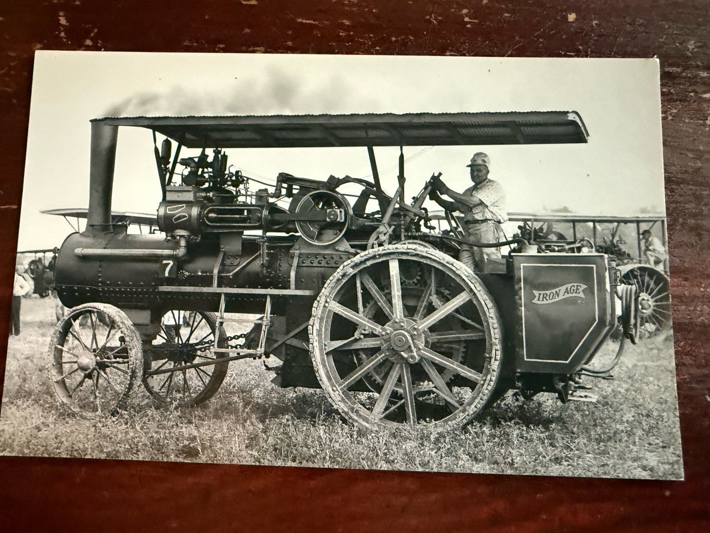 RPPC Real Photo Postcard OLD Threshing IRON AGE #7  TRACTOR