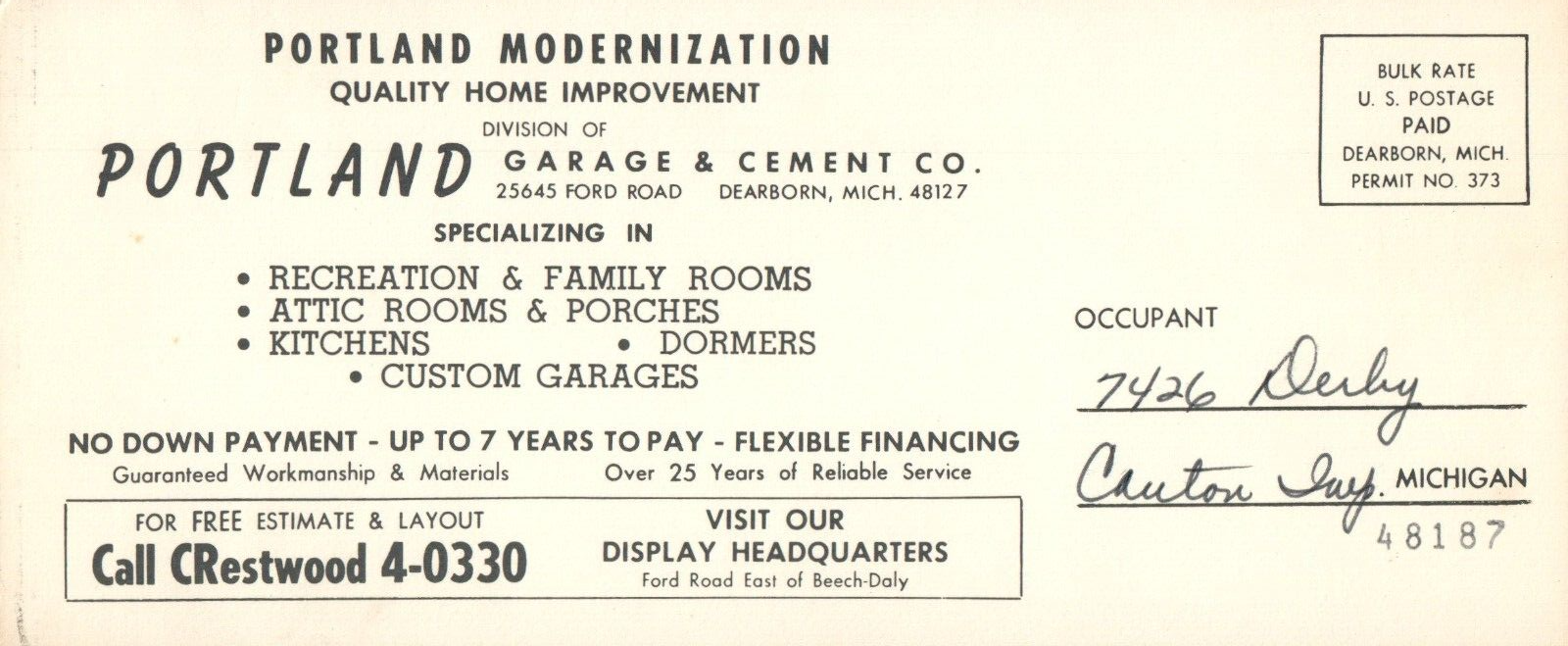 1970's Advertising Portland Garage & Cement Dearborn Michigan MI Panoramic