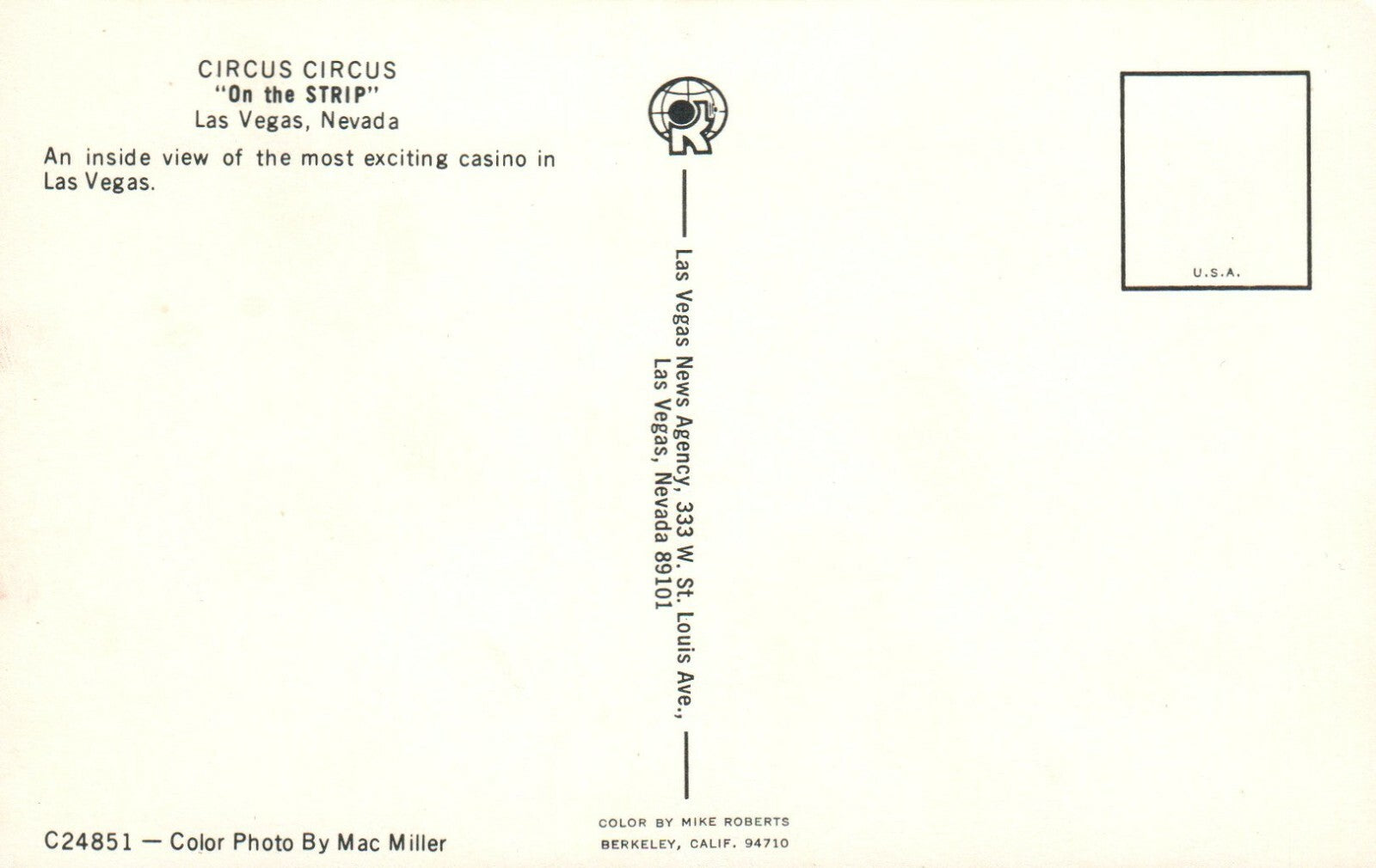 1960's Interior Circus Circus Las Vegas Nevada NV The Fabulous strip Postcard