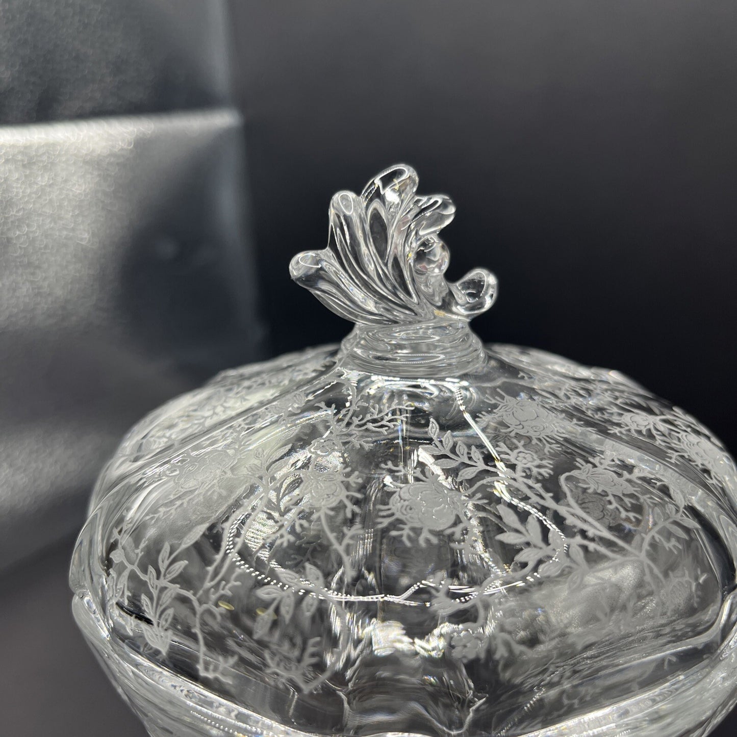 Vintage Fostoria Meadow Rose Clear Footed Jelly & Cover Baroque Shape