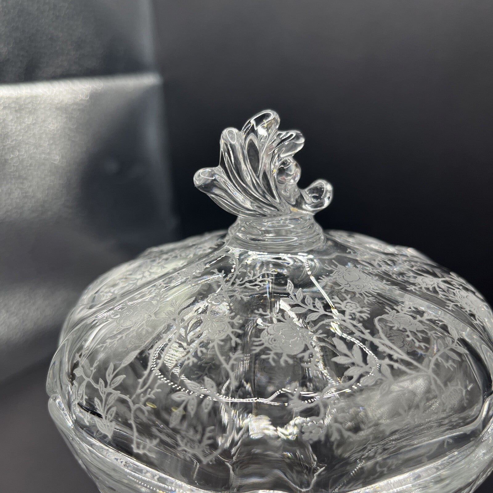 Vintage Fostoria Meadow Rose Clear Footed Jelly & Cover Baroque Shape