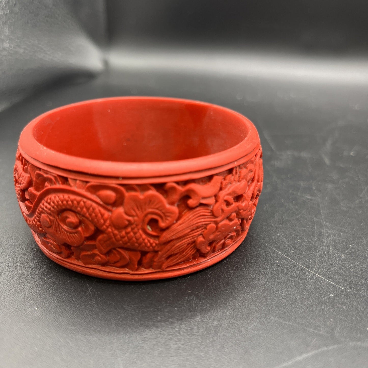Vintage Red Carved Cinnabar Bangle wide Bracelet  