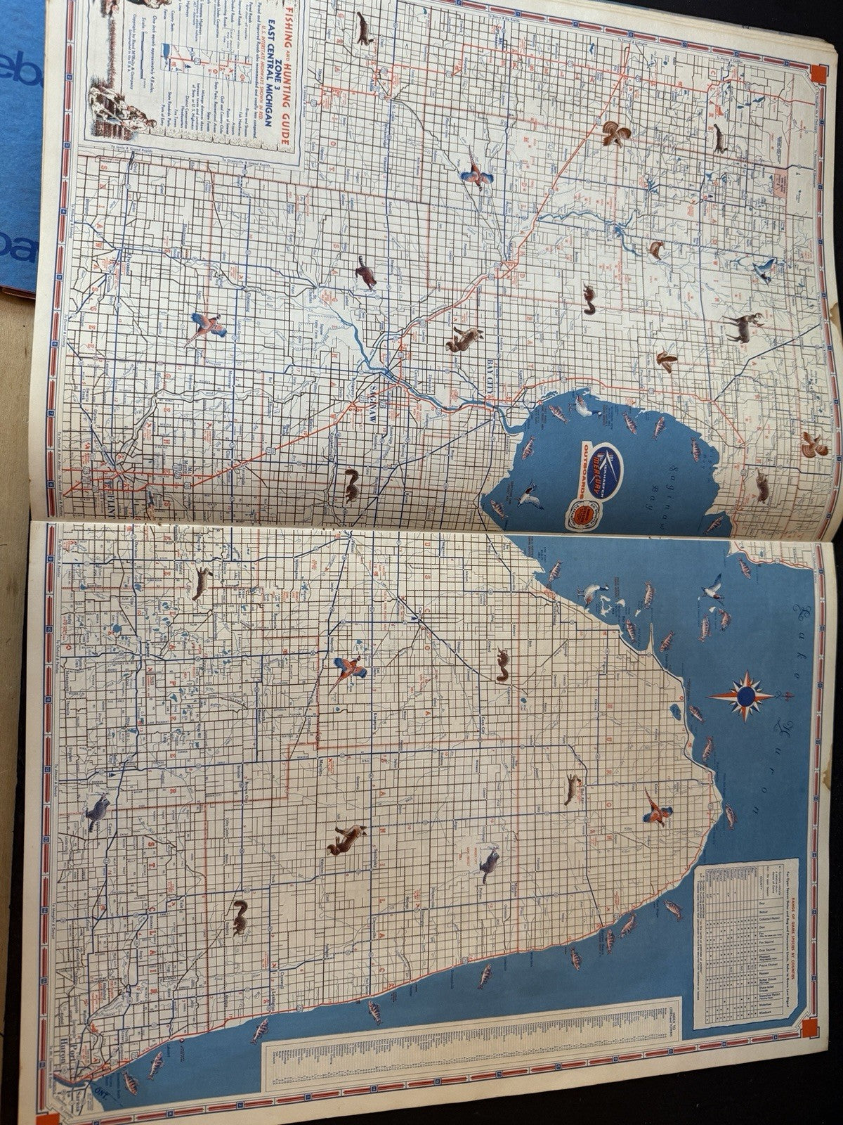 RARE 1958 Rand McNally Fishing Hunting Guide Michigan  Mackinac Bridge issue