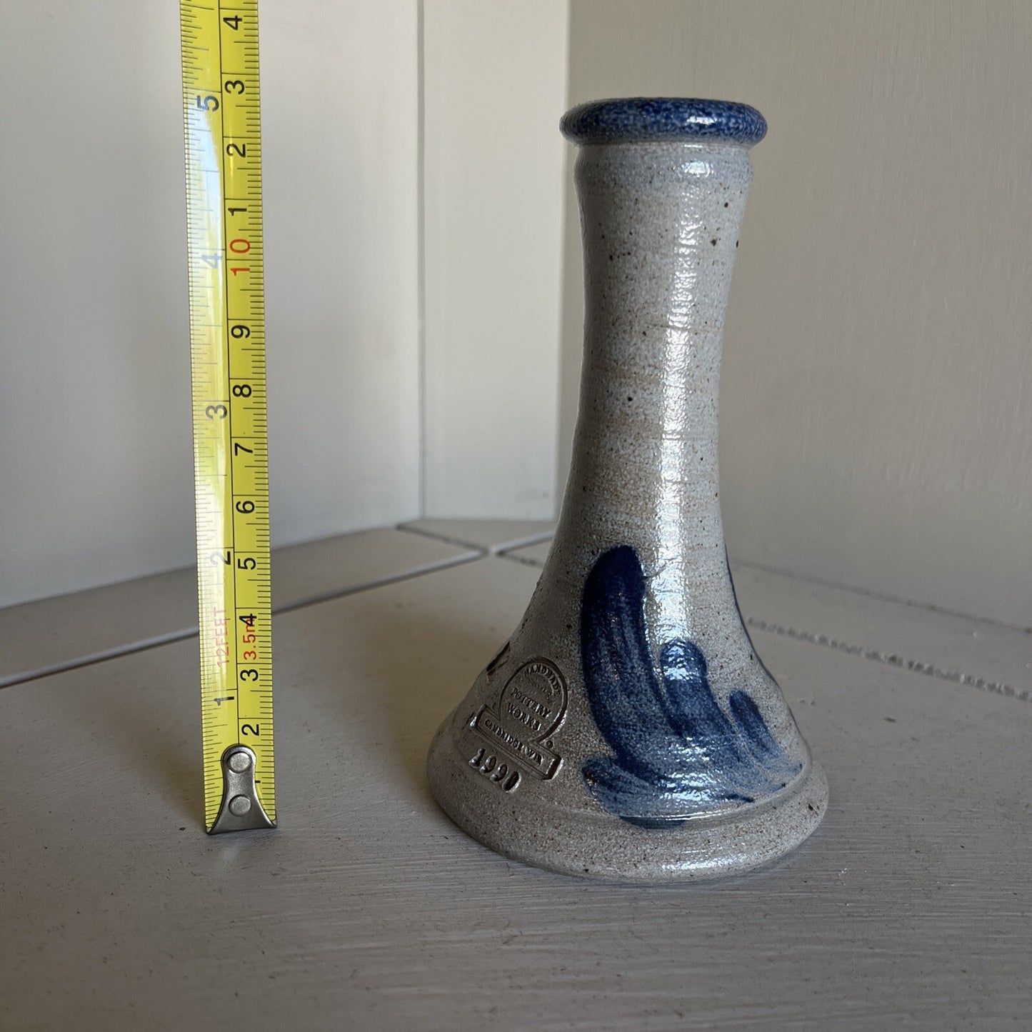 Vintage 1989 ROWE  Pottery Candlestick Holder Salt Glaze (Blue)  USA