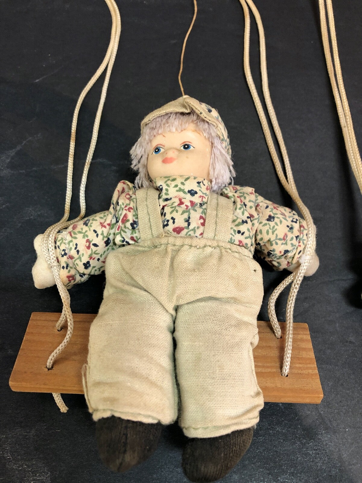 2 Lidco Swinging Doll Porcelain Face Marionette/Wood Swings On Swing Boy Girl  