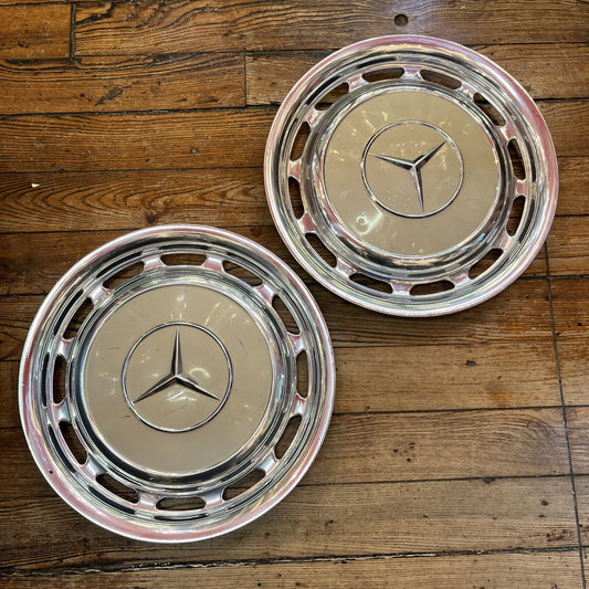 2 Mercedes Benz W108 to W123 Original Vintage Wheel 15" Hub Cap White OEM