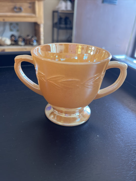 Anchor Hocking Fire King Peach Luster Laurel Leaf Sugar Bowl iridescent