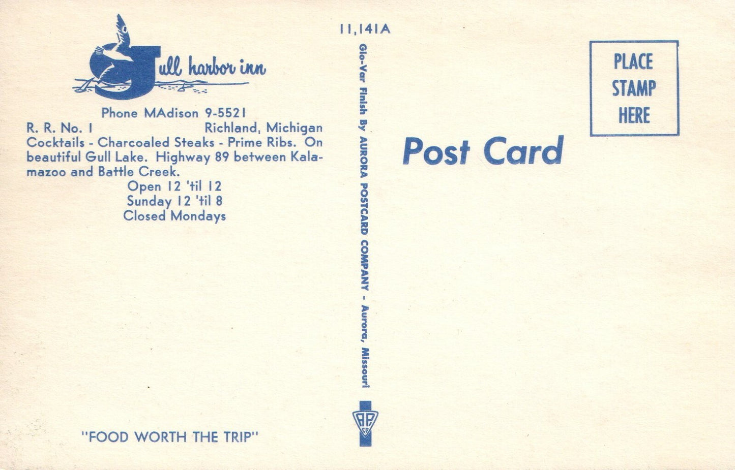 Gull Harbor Inn Richland Michigan MI  Restaurant Postcard